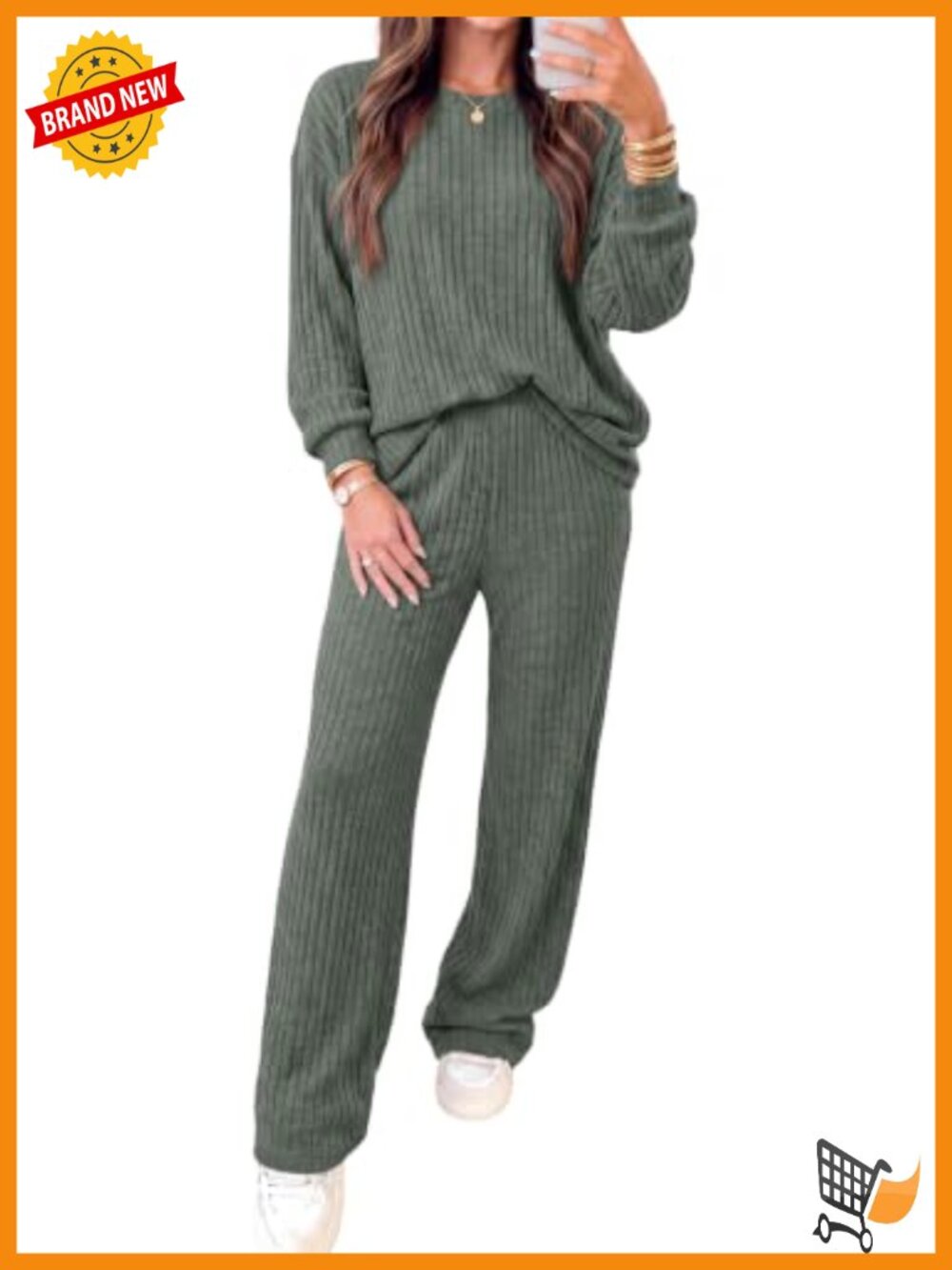 Ribbed Knit Lounge Set Wide Leg Pants